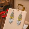 Vintage Bohemian Drop Dangle Earrings For Women Geometric Crystal Beads Handmade Leaf Tassel Ethnic Boho Beach Holiday Zircon