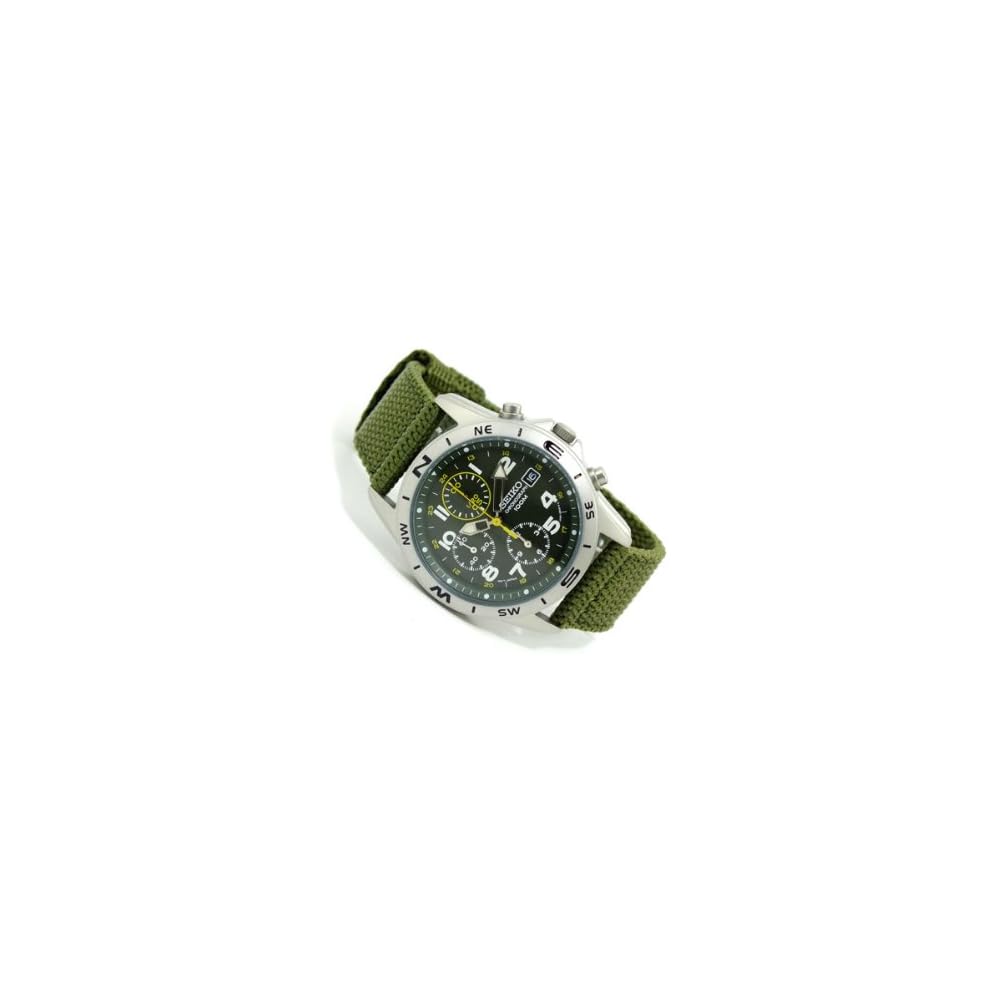 Seiko Chronograph Men s Watch SND377R Green Stainless Steel Case Water Resistant