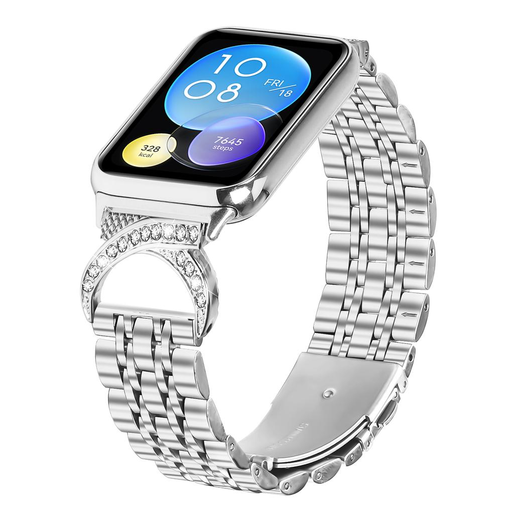 For Xiaomi Xiaomi Smart Band 9 Pro/8 Pro Watch Band Seven Bead Stainless Steel Strap with Rhinestone Ox Horn Style Connector