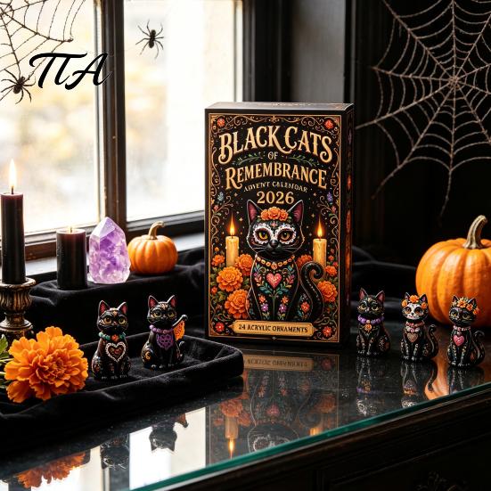 Halloween Advent Box Day of The Dead Calendar, 24-Day Acrylic Ornament Set with Mexican Culture Collectible Skull And Marigold Designs, Tree