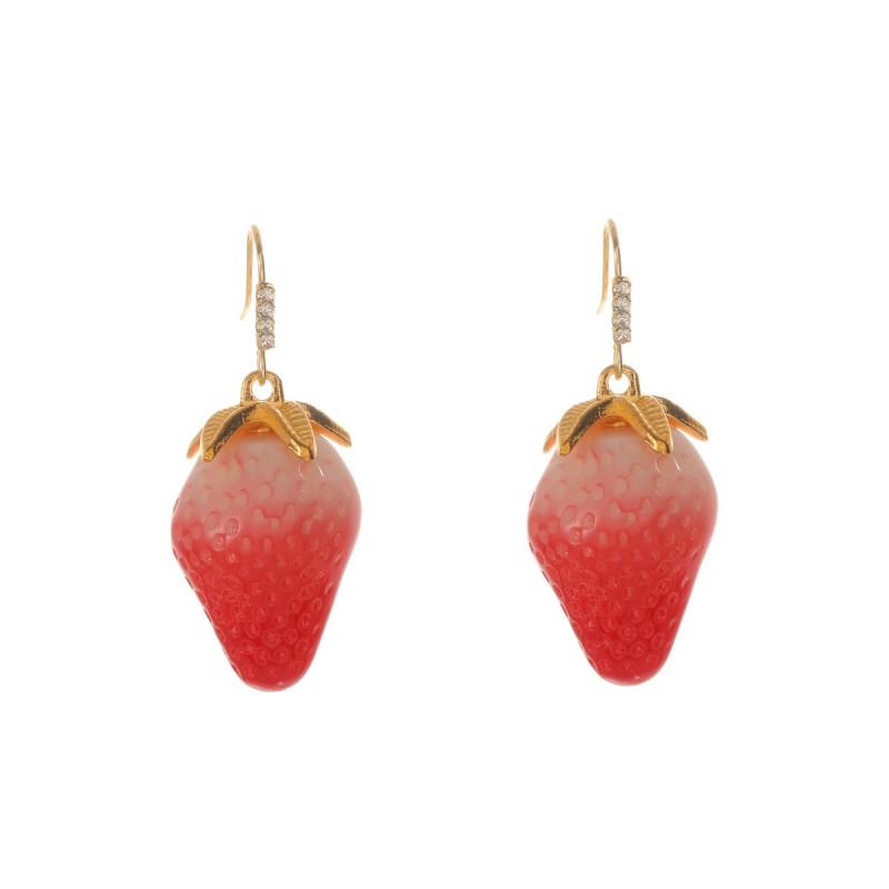 Strawberry Crystal Rhinestone Drop Earrings Women 2026 Sweet Minimalist Fashion Jewelry Red White Red