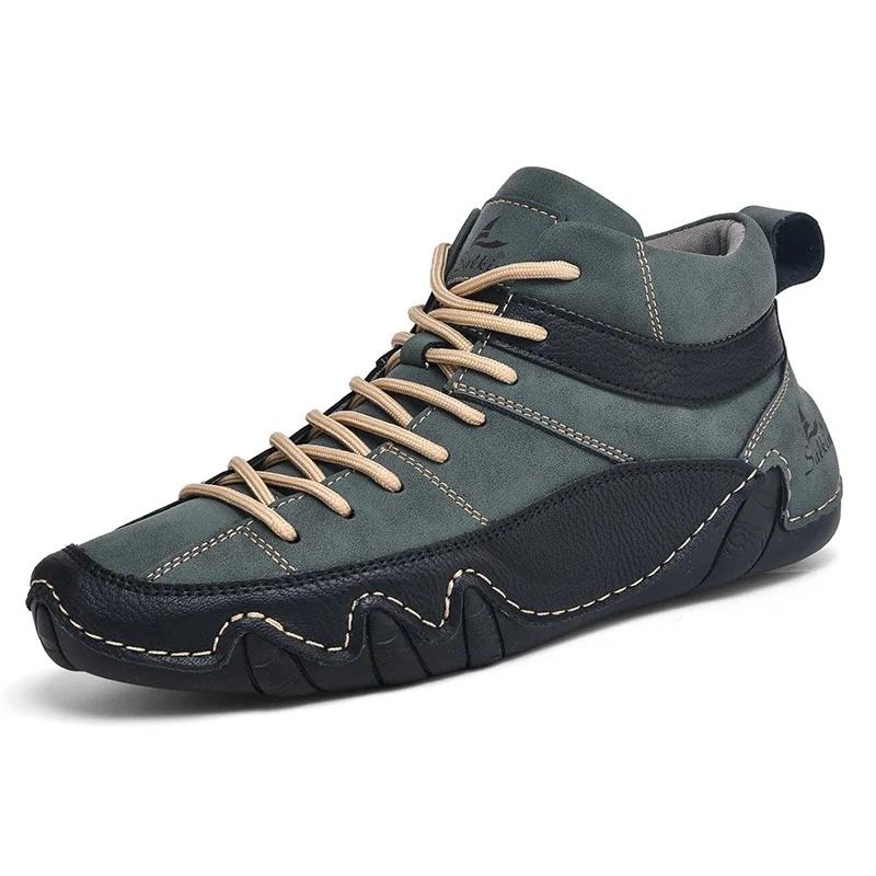 Big size 46 47 48 Autumn Winter new soft comfortable leather men ankle boots outdoor high-top hiking walking casual shoes