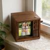 Portable Wooden Hand Cranked Music Box Featuring 16 Photo Rotation and Glowing Light for Wedding Event