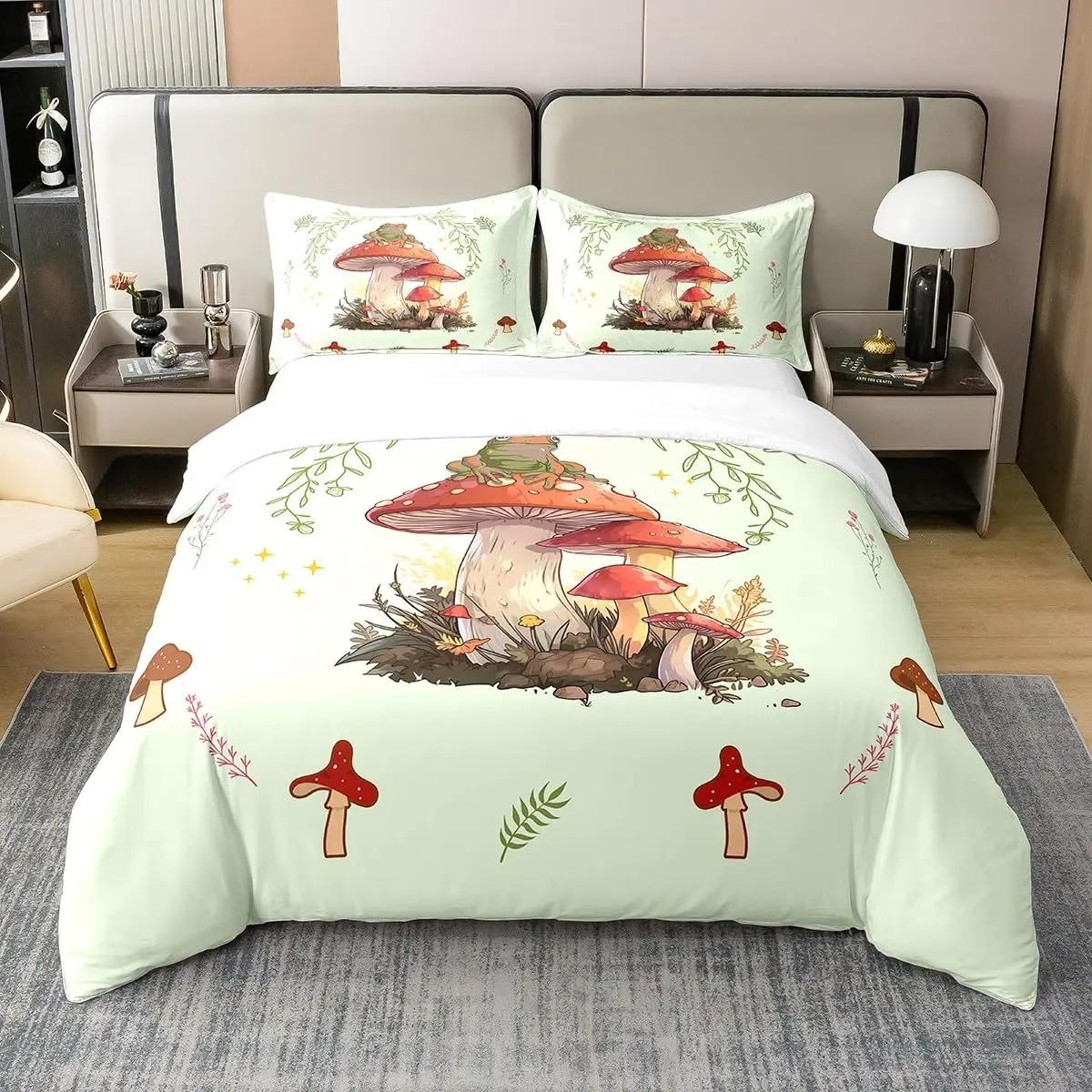

Red Mushroom Kawaii Comforter Collection Twin Size Kids Bedding Collection Botanical Plant Theme Print Quilt Bed Collection For Boys Girls Adults 70x133cm 2pcs