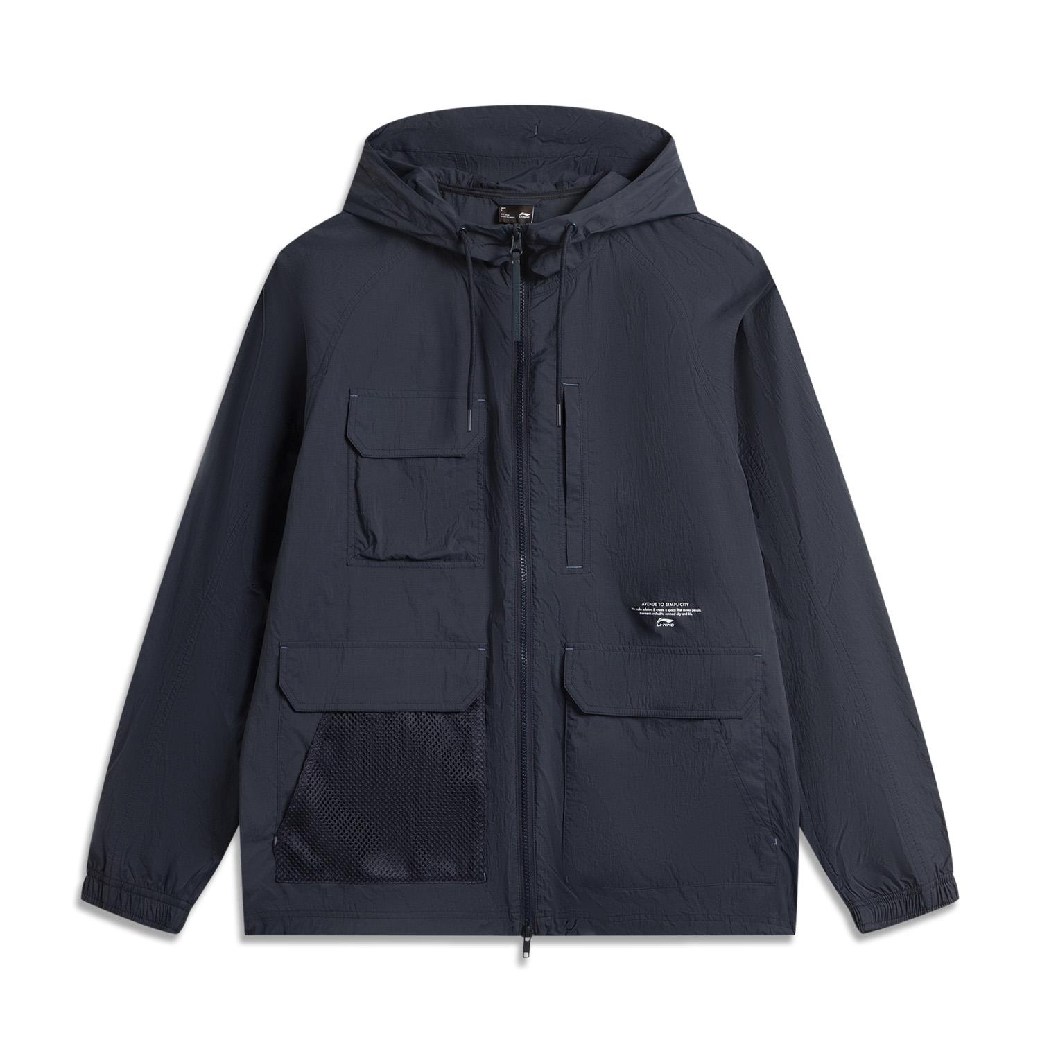 

Li-Ning Men s Sports Trend Series Water-Repellent Sun Protection Loose Hooded Windbreaker Navy Blue AFDV651-3 XL
