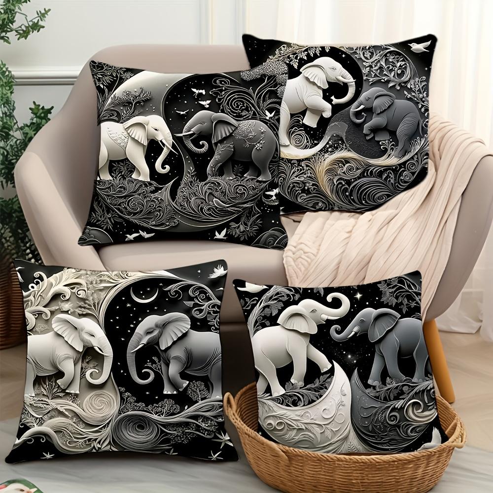 4-piece Modern Elephant Decorative Pillowcase Set, Modern Style with Zipper Closure, Perfect for Sofa, Living Room, and Bedroom