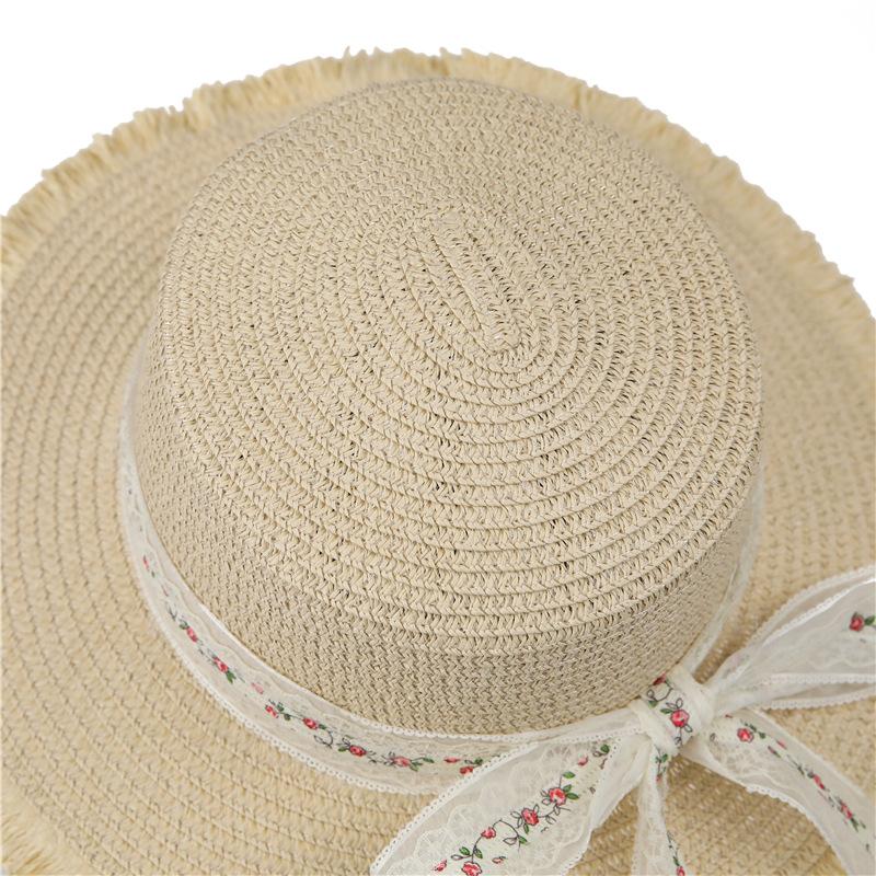 Embroidered Lace Straw Hat Women'S Summer Straw Woven Large Edge Sun Protection Hat Outdoor Travel Visor Seaside Beach Hat