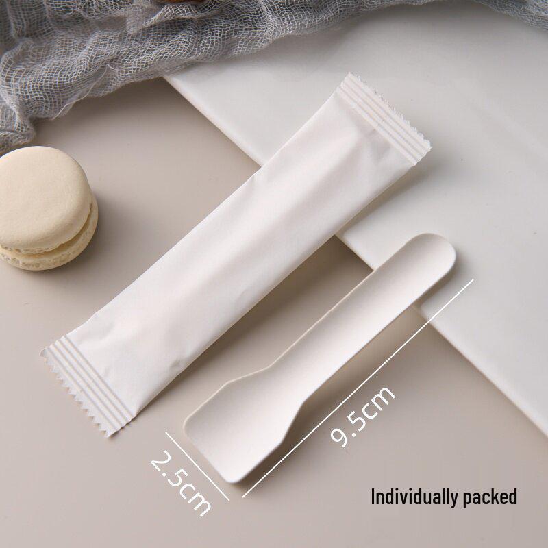Eco-Friendly Disposable Cutlery Set: Fork, Knife, Cake Fork, Dessert Spoon, and Ice Cream Spoon.