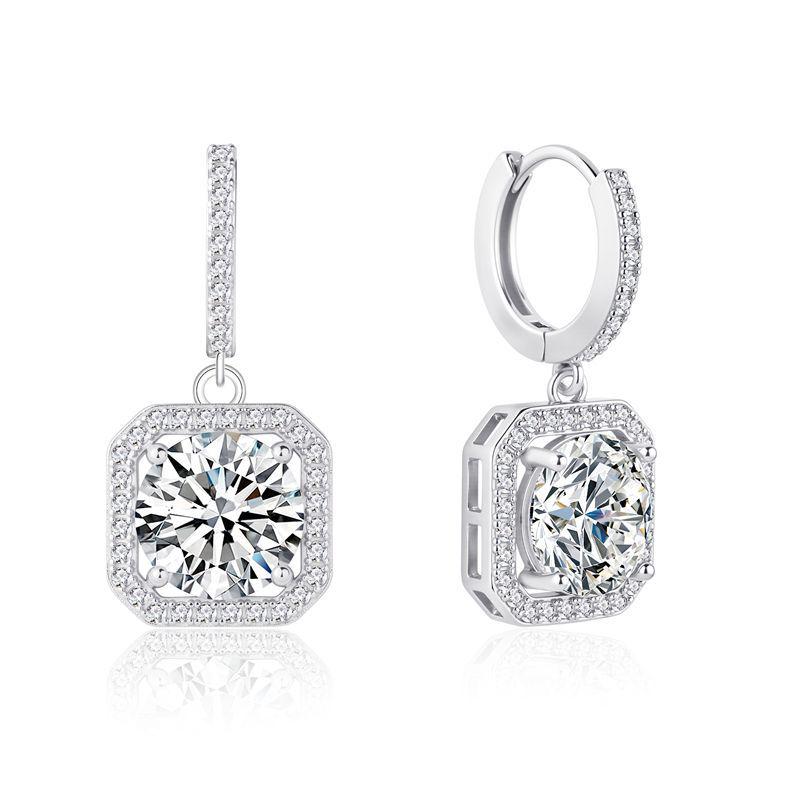 Elegant 2 Carat Moissanite Earrings - S925 Sterling Silver Star Square Drops for Women 925 Silver