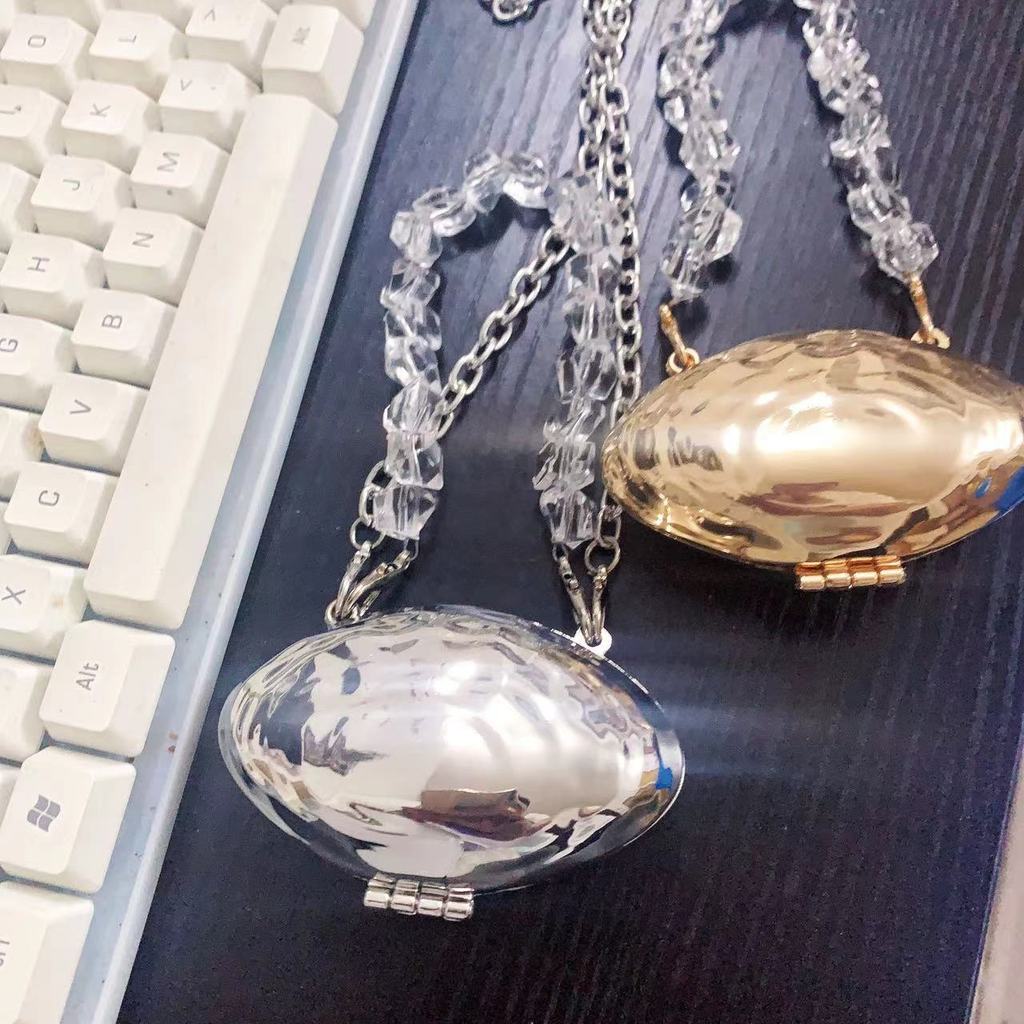Street Style Silver Metal Shell Mini Bag With Crystal Storage For Daily Use