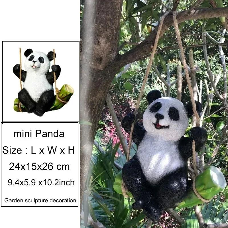 Cute Black and White Panda Swing On Bamboo Creative Statue Home Garden Decoration Outdoor Decoration