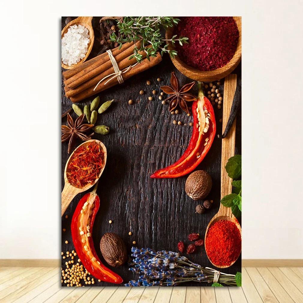 Scandinavian Minimalist Wall Art Kitchen Theme Mixed Herbs and Spices HD Canvas Poster Prints Home Bedroom Living Room Decor