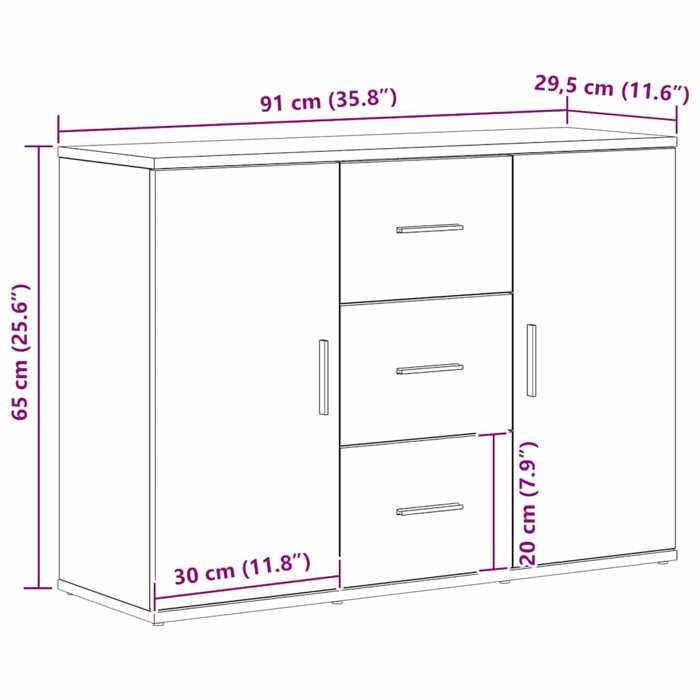 VidaXL Buffet chêne noir 91x29,5x65 cm bois d'ingénierie, meuble de rangement, meuble de rangement de cuisine, meuble de 862477