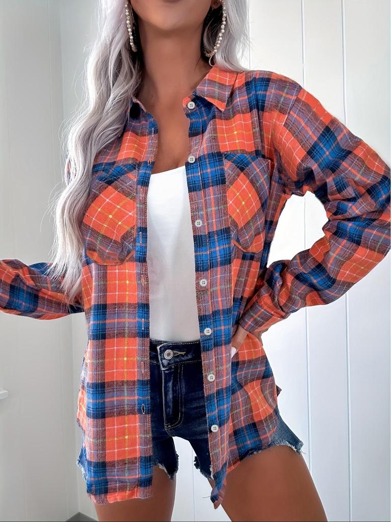 2025 Damen Übergröße Retro Karriertes Flanellhemd - Langarm Sonnenschutz, Hong Kong Stil