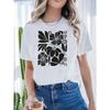 Unisex Black White Floral Print T-Shirt Large White Flower Round Neck Short Sleeve Relaxed Fit Beach Garden Party Casual Summer Top