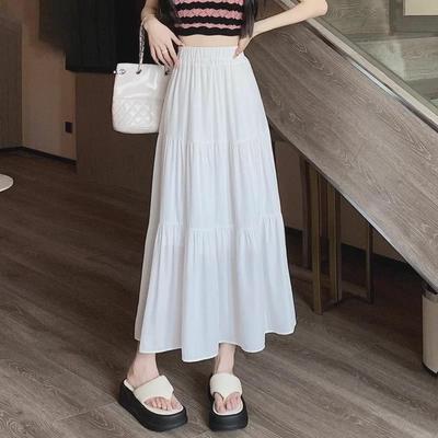 Women's Korean Style High Waist White Pleated A-Line Skirt with Full Swing