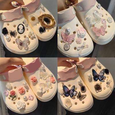 Vintage Rose Shoe Charms DIY Shoe Buckle Pearl Butterfly Detachable Decoraticoraon Buckle Shoe Accessories Girls Party Gift New