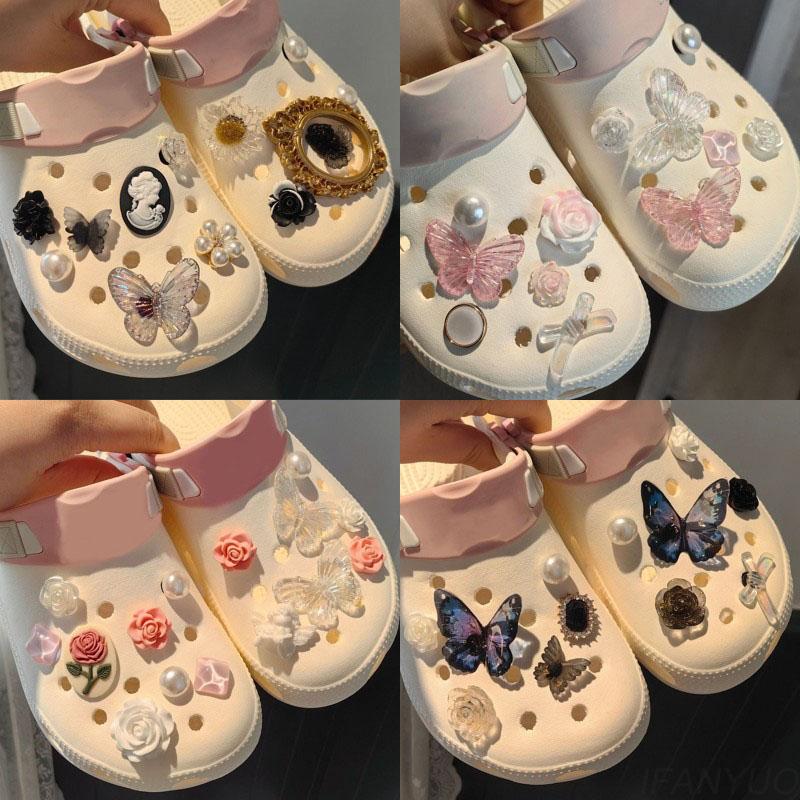 Vintage Rose Shoe Charms DIY Shoe Buckle Pearl Butterfly Detachable Decoraticoraon Buckle Shoe Accessories Girls Party Gift New
