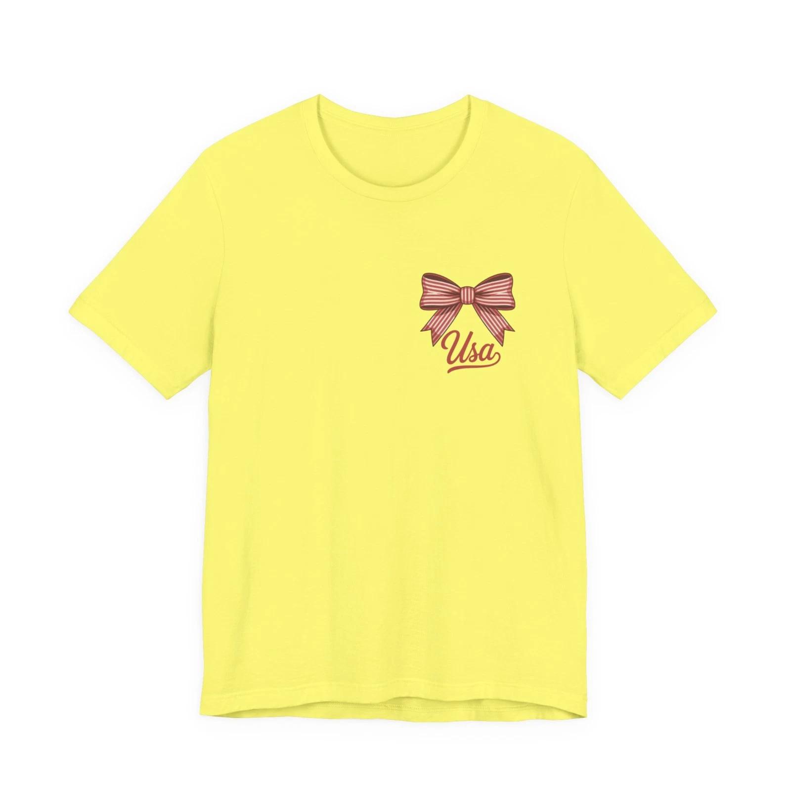 USA Floral Bow Fourth of July Front & Back T-Shirt Patriotic Vintage Script Tee 4XL