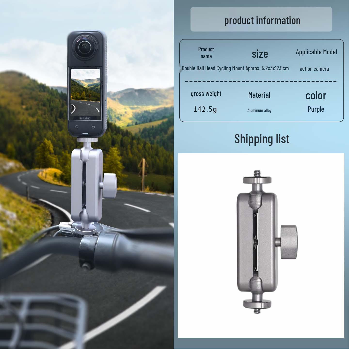 Universal Aluminum Handlebar Mount for DJI Osmo Action and Insta360 Sports Cameras