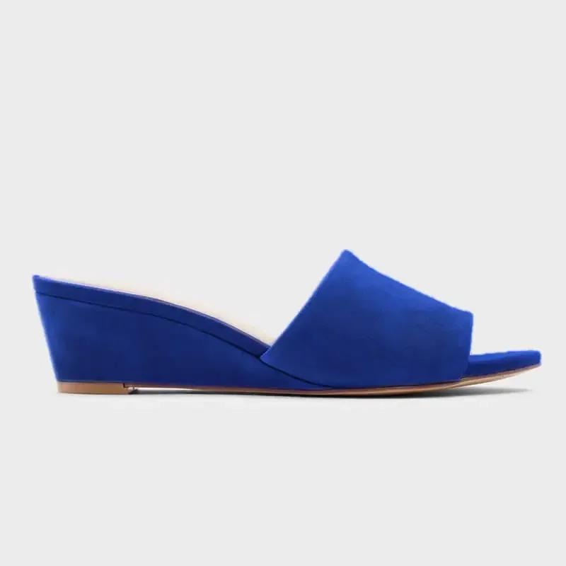 Women Temperament Slippers 3cm Velvet Mules Wedge Sandals Slipper Open Toe High Heels Casual Dress Party Woman Shoes Plus Size