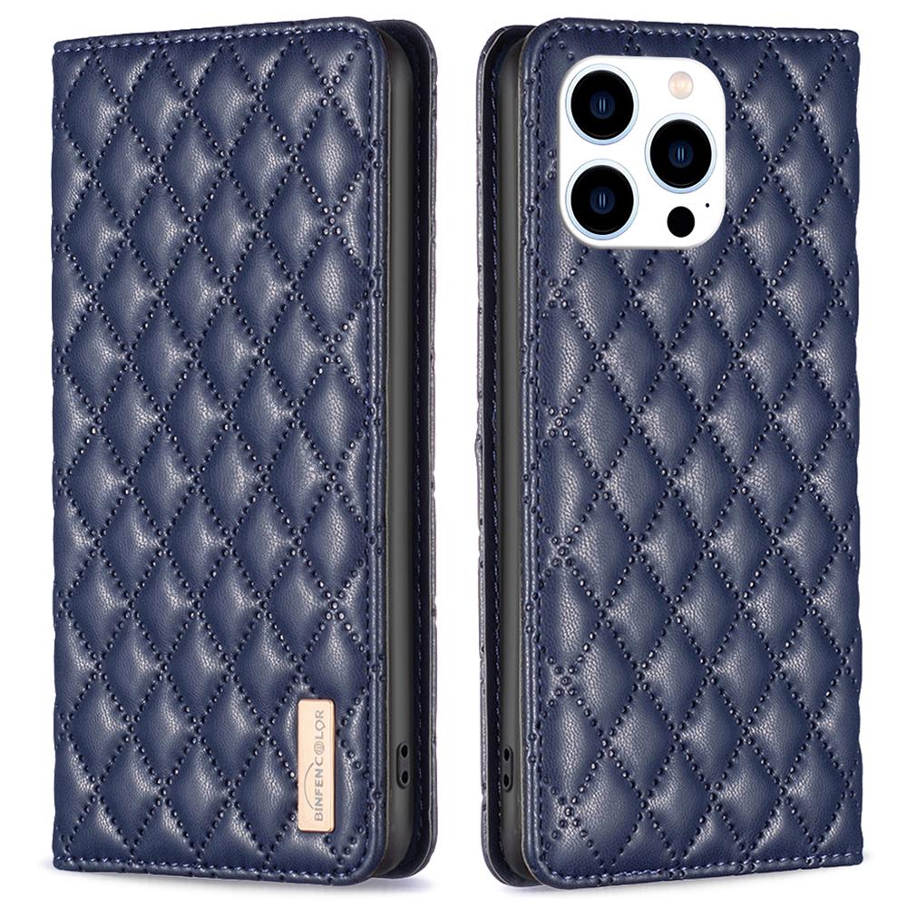 

BINFEN COLOR BF Style-16 For iPhone 16 Pro Case PU Leather Phone Stand Phone Cases Wholesale Blue