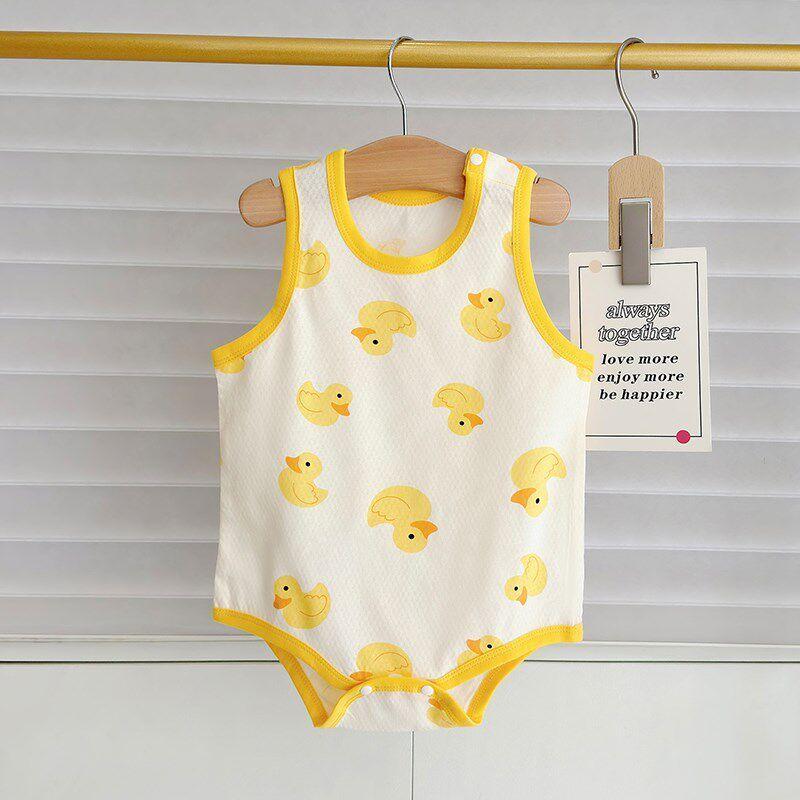 Baby Girl Romper with Suspenders, Newborn Summer Pure Cotton One-Piece Crawling Outfit, Thin Outerwear for Boys and Girls