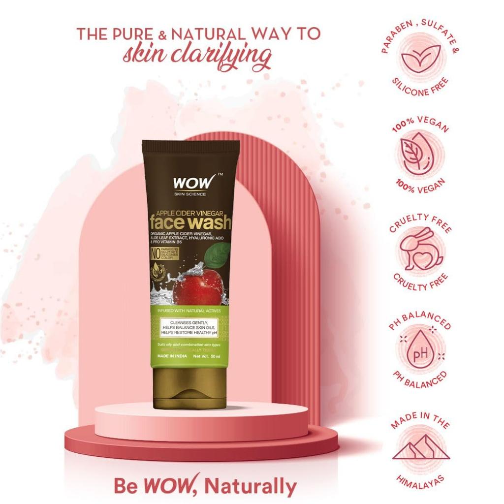 WOW Skin Science Apple Cider Vinegar Foaming Face Wash 100 Ml Deep Cleansing Face Cleanser For Oily Skin Aloe Hyaluron