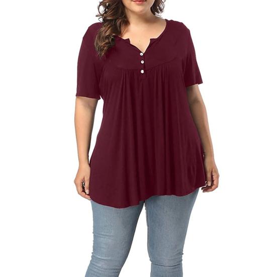 Women's Plus Size Tunic Top Summer Short Sleeve V-Neck Button Up Shirt Casual Loose Fit Flowy Blouse for Beach Office Party Daily Wear