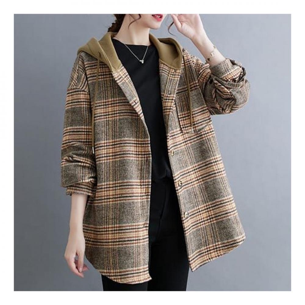 Navava Long Sleeve Hoodie Jacket Vintage Check Nc188