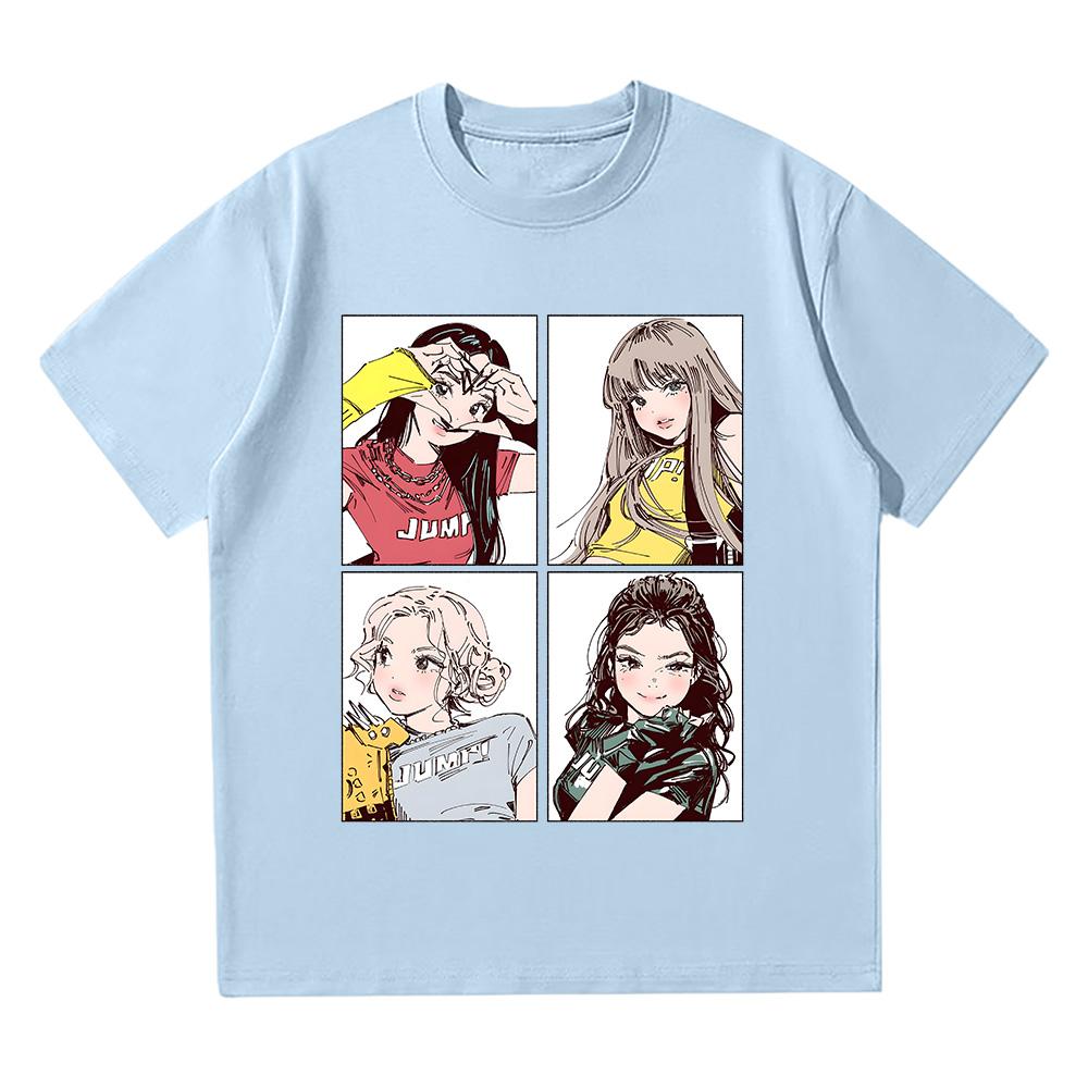 Kpop BP Jump 2025 Tees Pink Girls Band Clothing Adorable Anime Graphic T Shirts Summer High Quality Cotton Comfortable Y2K Tops