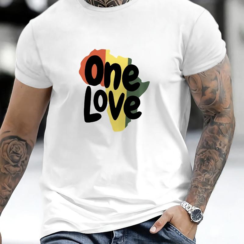 

One Love Africa Continent Print T-Shirt Breathable Cool, Comfortable Wear,Daily Casua XXL білий