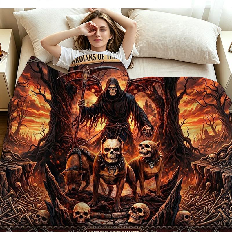 Dark Grim Reaper Print Flannel Blanket High Quality Warm Comfortable Cover for All Seasons Perfect for Gifts Home Decor
