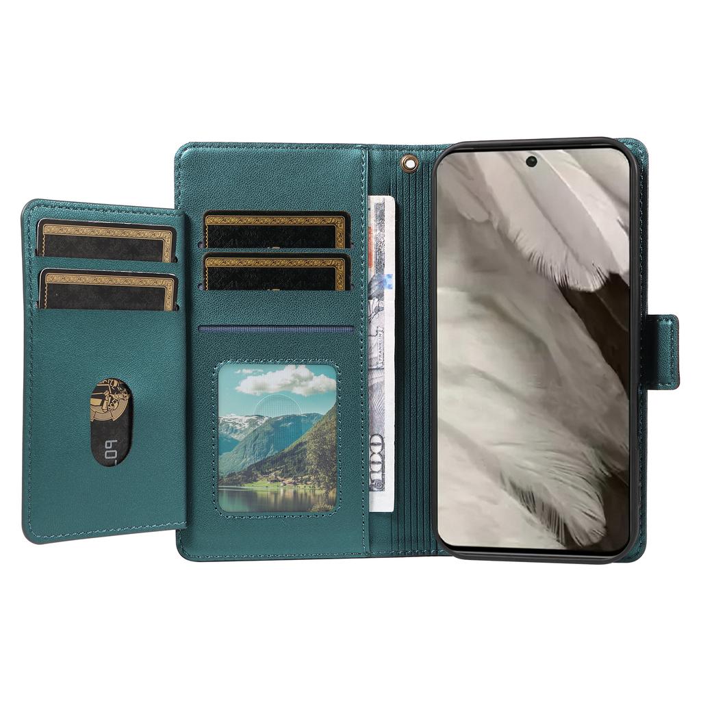 For Google Pixel 8 Case with Multi-Card Holder and Strap PU Leather Phone Cover Stand