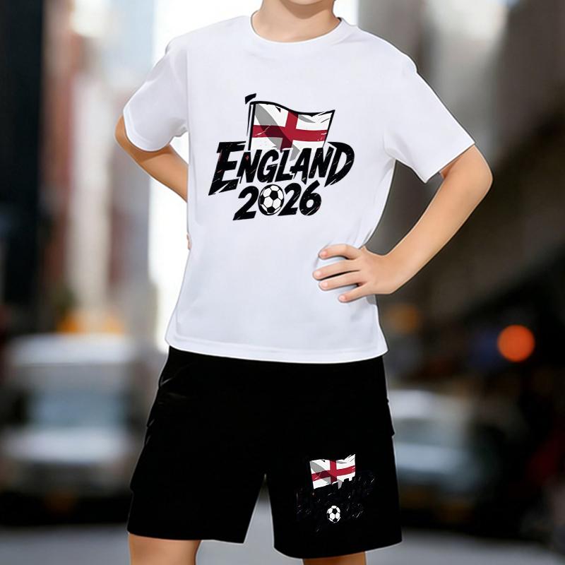 

Boys 2 Piece Football themed printed Outfit, Short Sleeve T-Shirt and Shorts Set for Kids Age 5-14,White Sporty Casual Summer Clothes 13-14 Years білий