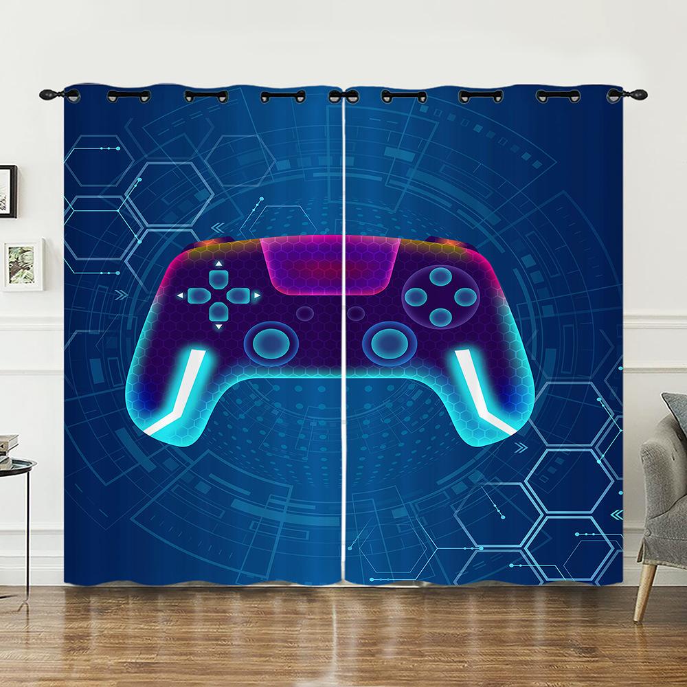 Curtain Gamepad Gradual Change 3D Digital Printing Blackout Curtain Punching