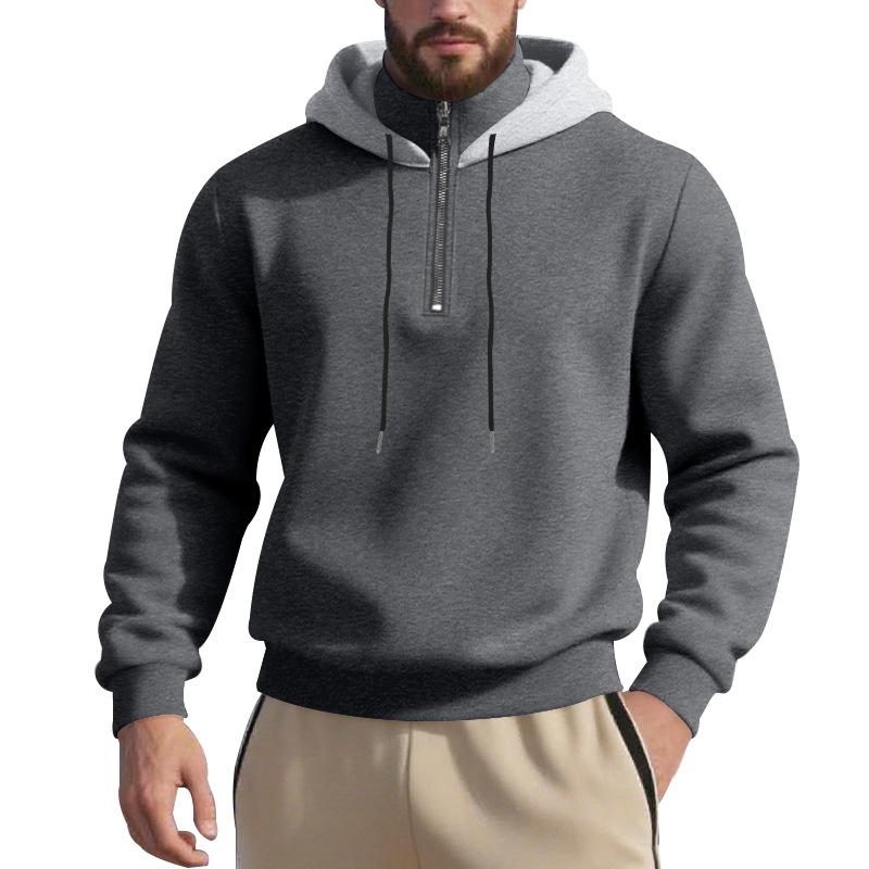 Amerikanischer Stil Schweres Samt-Kapuzensweatshirt für Herren Locker Stehkragen Pullover Reißverschluss Langarm-Oberteil