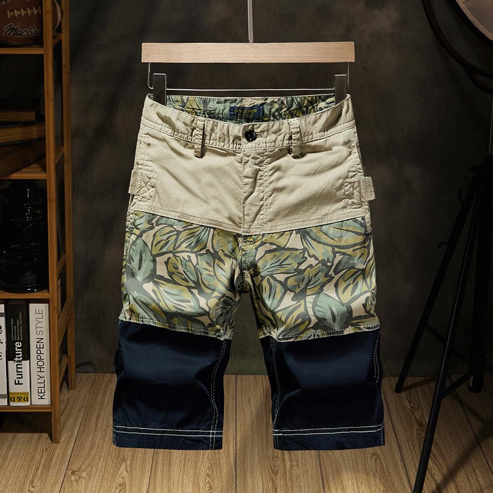 

Мужские летние пять брюк с принтом, пляжные брюки, свободные шорты, брюки 38 хаки