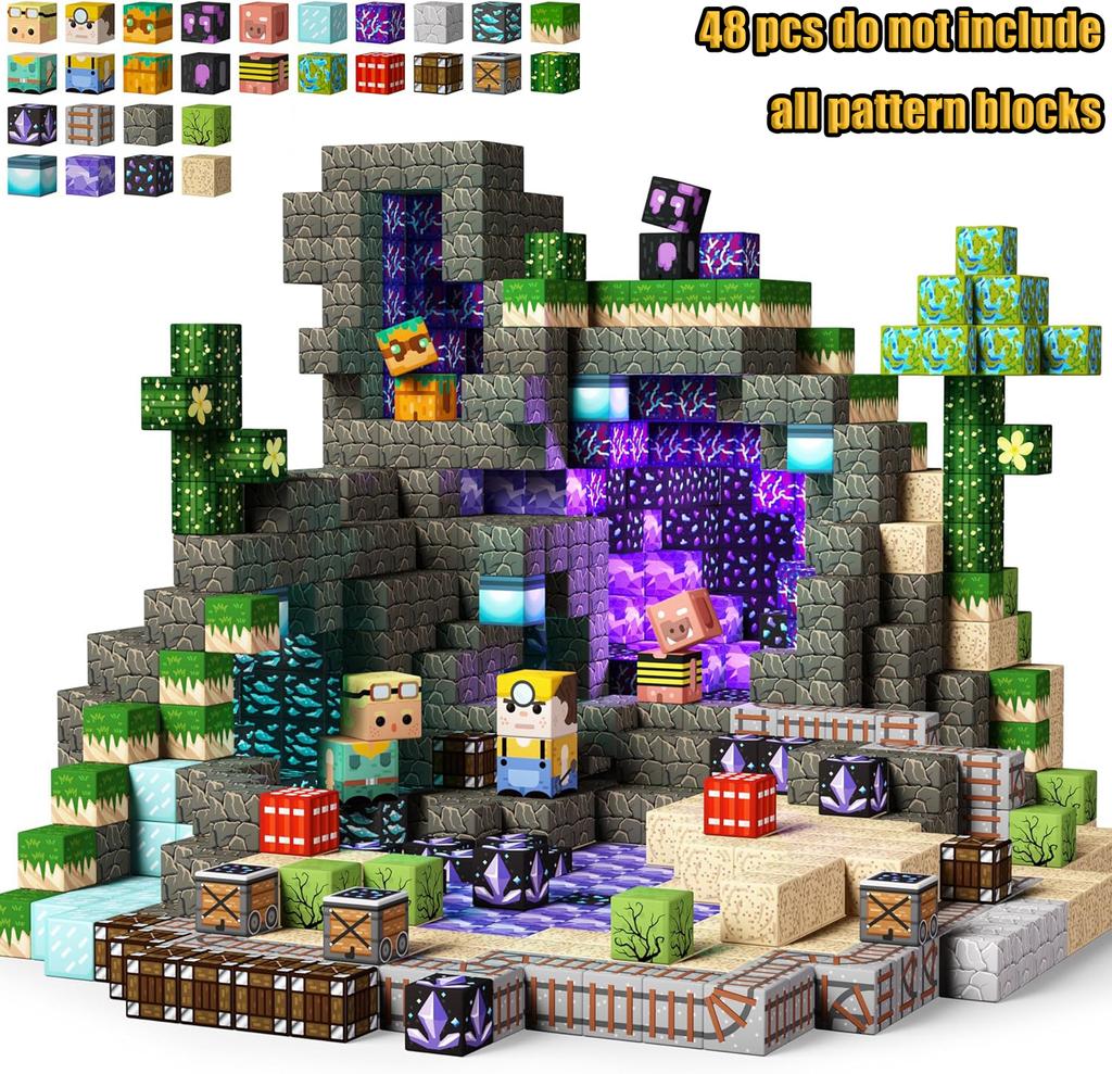 Magnetic Building Blocks Mine World Magnetic Construction Brick Cube Stem Education Sensory Toy Set Gift For Boy Girl Children