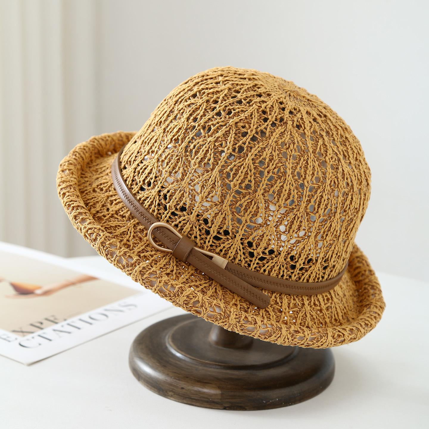 

Knit Bucket Hat Women Belt Design Spring Summer Windproof Sun Hat Casual New Ladies Headwear 56-58cm