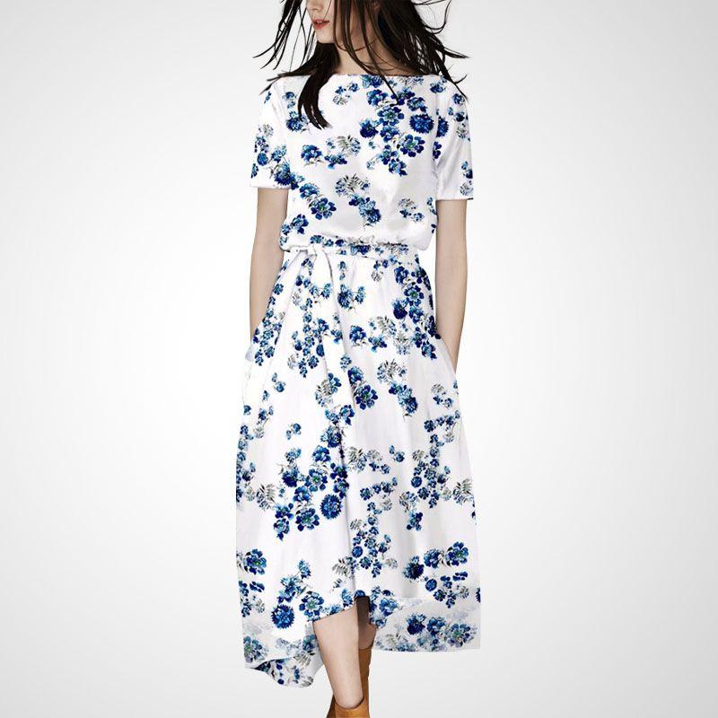 

Женская одежда Контрастный цвет Летний Французский Нишевый стиль Юбка А-силуэта Короткий рукав White + Blue and White S