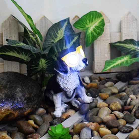 Solar Dog Statue with Glasses Resin Puppy Solar Lamp Garden Decor Solar Powered Dog Light for Home Yard Patio Lawn Pathway