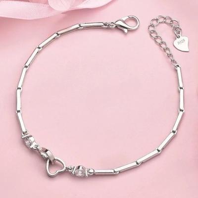 925 Silver Double Heart Charms Bracelet for Women New Arrival Geometric Zircon Adjustable Bracelet Exquisite Jewelry