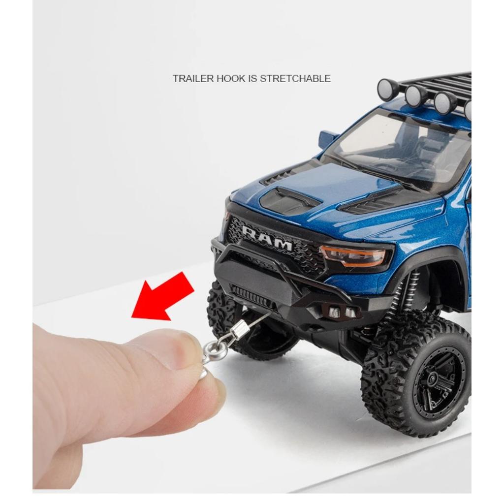 1/32 Dodge RAM 1500 TRX 6X6 Tyrannosaurus Rex Picku Alloy Car Model Sound and Light Children's Toy Collectibles Birthday Gift