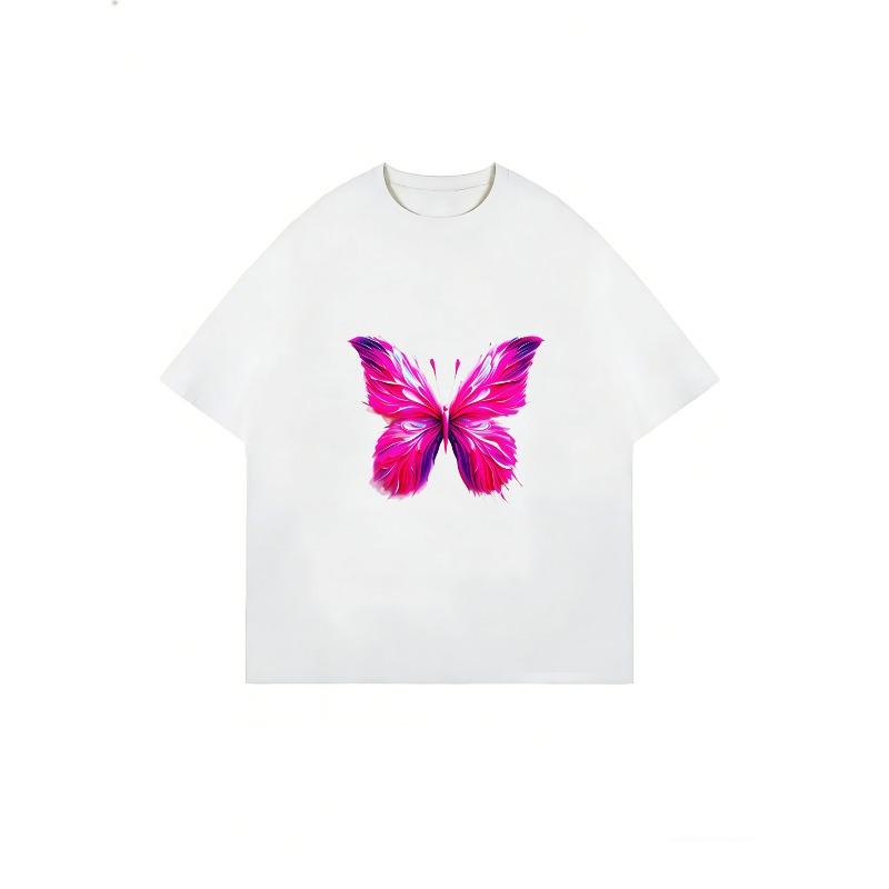 Übergroßes T-Shirt-Kleid Schwarz Rosa Schmetterlingsdruck Für Freizeitkleidung