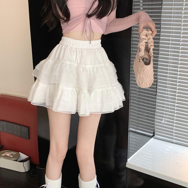 

Summer 2024 Ballet-Style High-Waist White Lace A-Line Puffy Skirt M