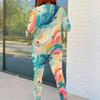 Women Plus Size Two Piece Set Round Neck Long Sleeve Printed Top And Fitted Pants Pink Purple Black