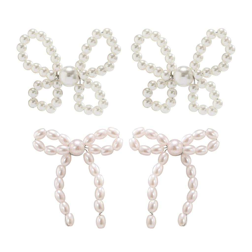 2Pairs/Set Elegant Imitation Pearl Bow Bowknot Stud Earrings for Women Wed Bridal Korean Fashion Piercing Earrings Jewelry Gift