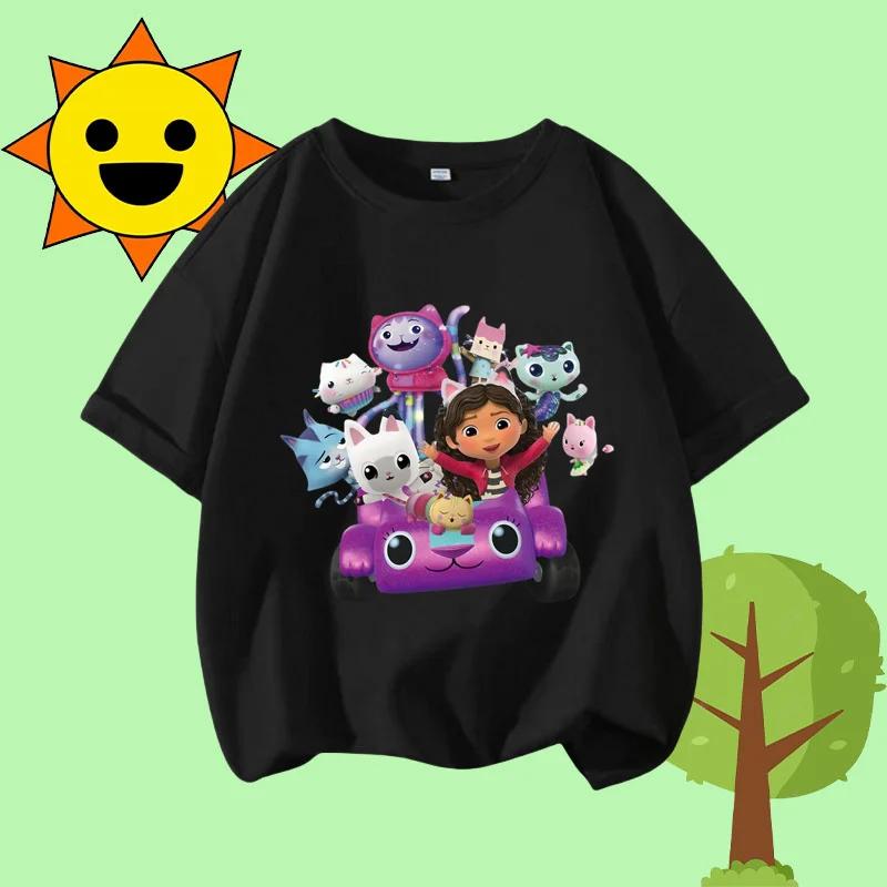Disney Princess Cartoon Print Cute and Trendy Sports Shirt for Girls, Summer T-shirt Gabby Children's Crew-neck Short-sleeved