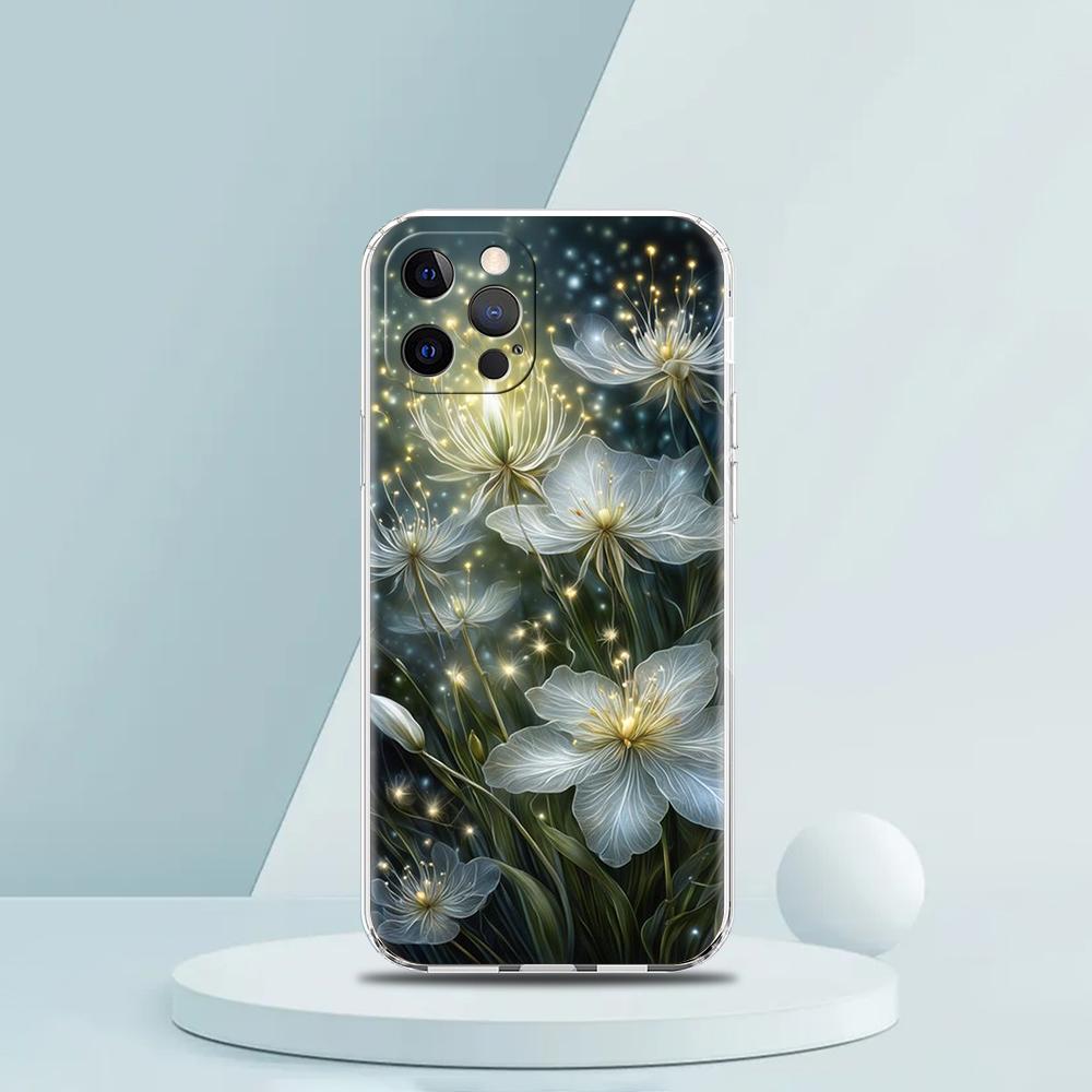 Soft TPU Transparent Phone Case Cover for iPhone 16 15 14 13 12 11 Pro Max XR 8 7 Plus XR Shell Realistic Lily Flower Print Bags